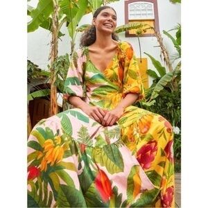 NWT Farm Rio Mixed Prints Midi Wrap Dress Mix Print XS